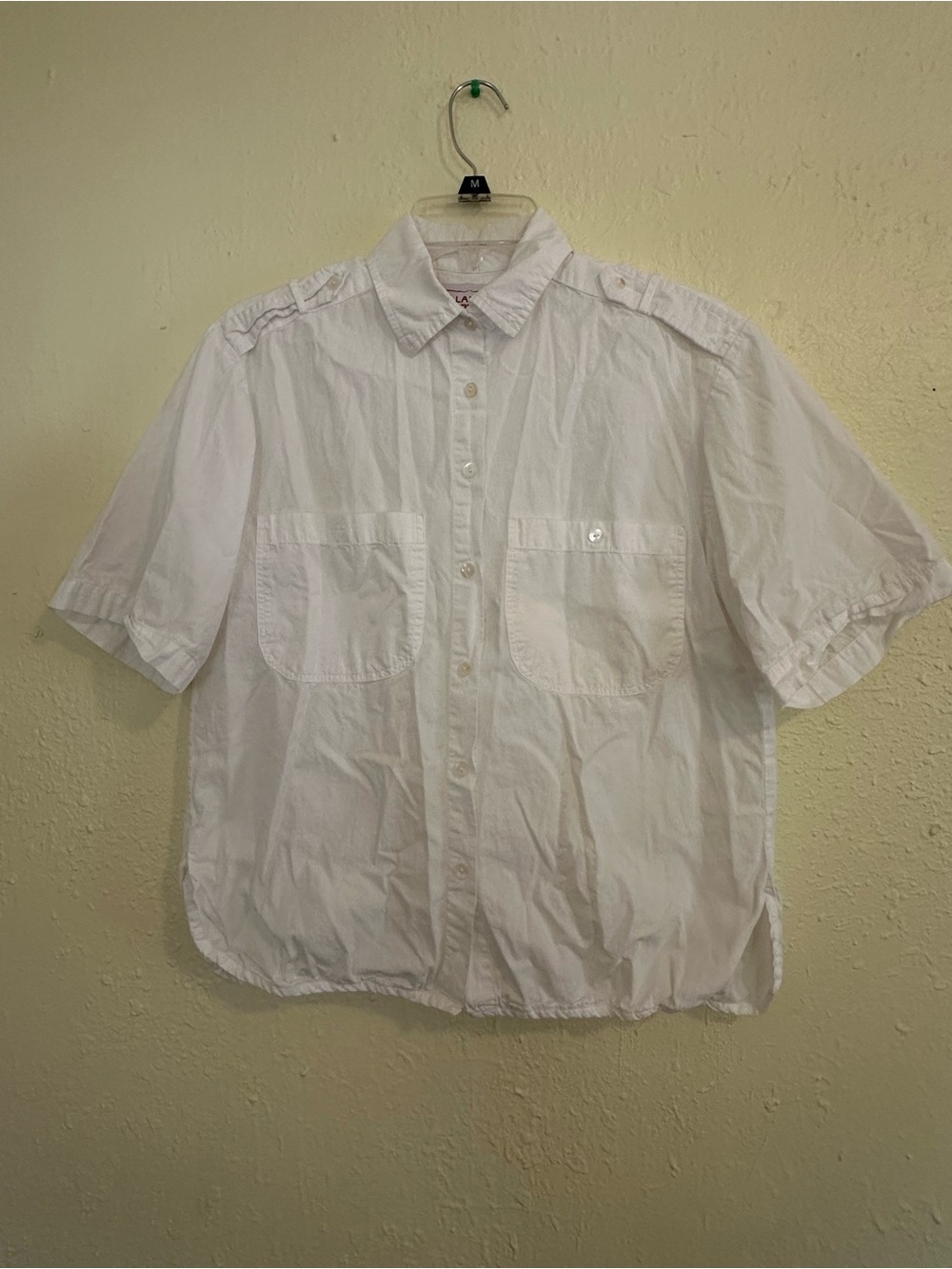 Women’s White Short-Sleeve Button-Down Utility Shirt EUC